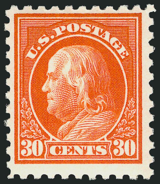 30c Orange Red, Perf 10 (476A).> Position 48 from the plate no. 6911 sheet, Mint N.H., wonderfully fresh with strong color, centering is better than typically seen<><>^VERY FINE FOR THE RARE AND ELUSIVE 30-CENT
PERF 10 ON UNWATERMARKED PAPER.^<><