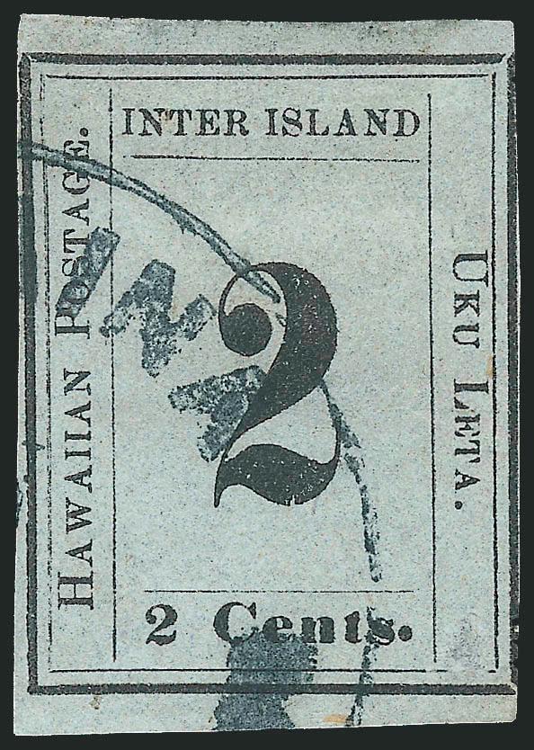 1862, 2c Black, Greenish Blue (14).> Plate 3-Gx, Type V (Westerberg Position 5), large margins to just touched, neat strike of Lahaina circular datestamp, small surface scrape at bottom right, otherwise Fine,
with 2006 P.F. certificate