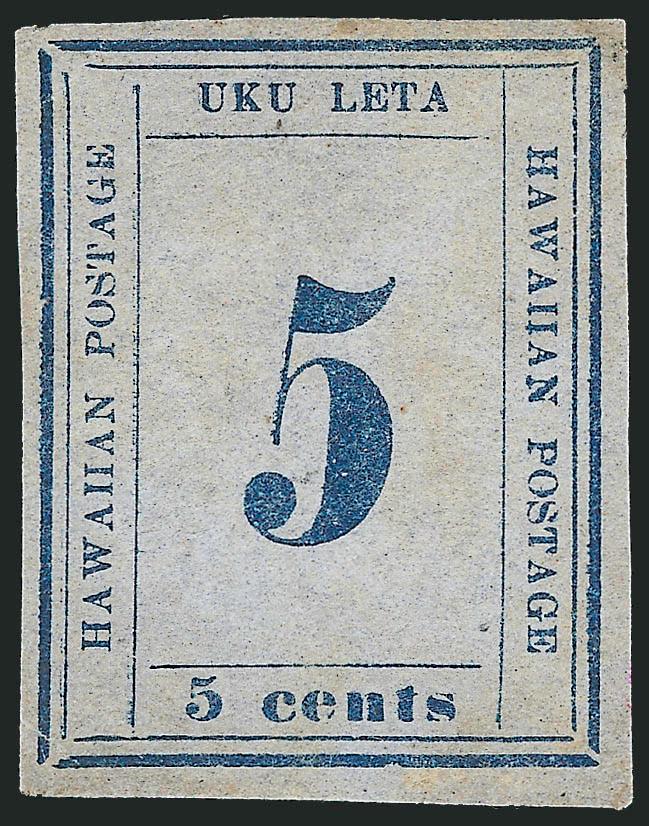 1865, 5c Blue on Blue (21).> Plate 9-A, Type III (Westerberg Position 7), unused (no gum), large even margins, small corner creases at left, Very Fine appearance