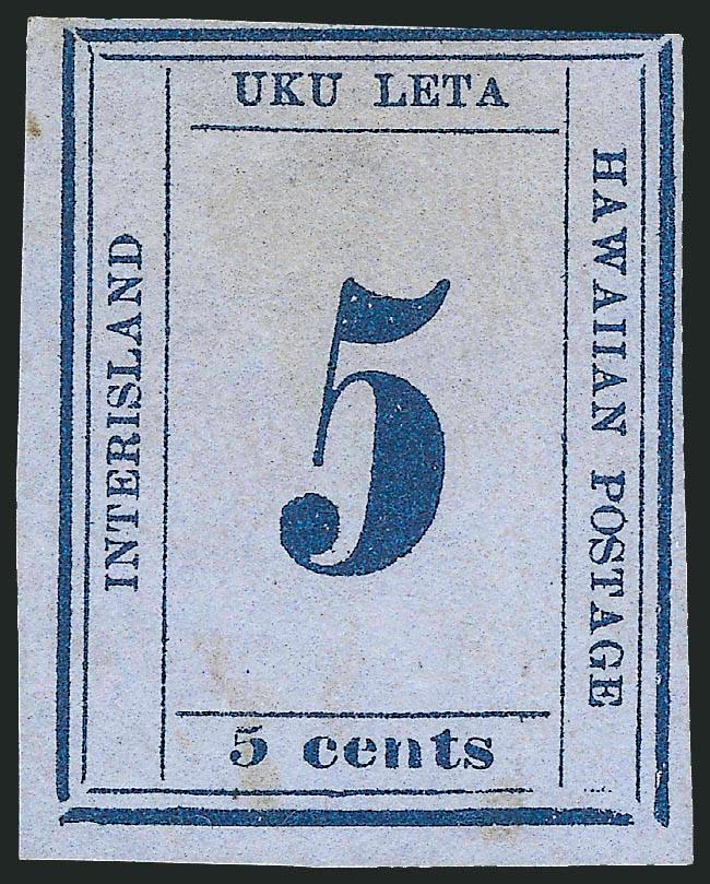 1865, 5c Blue on Blue (22).> Plate 12-A, Type VI (Westerberg Position 2), full margins to just in at top right, faintly cancelled at bottom and also by blue crayon, Fine