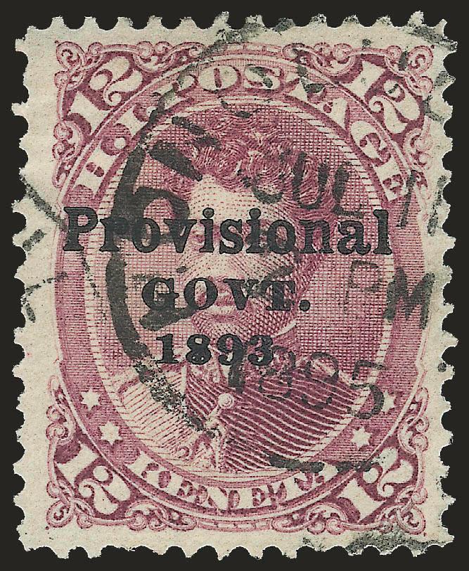 1893, 12c Red Lilac, Black Ovpt. (69).> Canceled by Honolulu H.I. Jul. 11, 1895 circular datestamp, rich color, couple partly nibbed perfs, otherwise Fine, scarce used