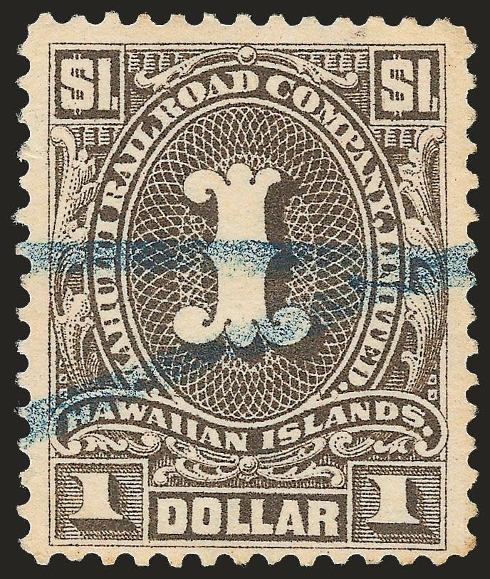 5c-$1.00 Kahului Railroad Co. (151-159).> Complete set of eight, 6c and 18c unused (no gum), others cancelled mostly by usual blue crayon, few flaws, appear Fine