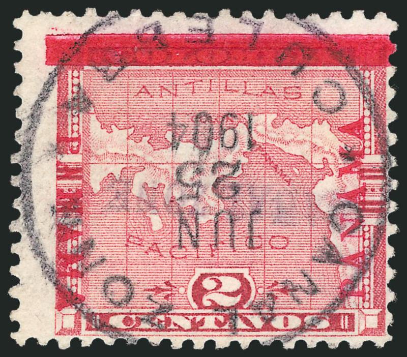 1904, 2c Rose, Panama Reading Down and Up, Canal Zone Inverted (1e).> Position 1, neat strike of Culebra, Canal Zone, Jun. 25, 1904 circular datestamp, rich color<><>^FINE. THE UNIQUE USED EXAMPLE OF CANAL ZONE
NUMBER ONE WITH CANAL ZONE IN