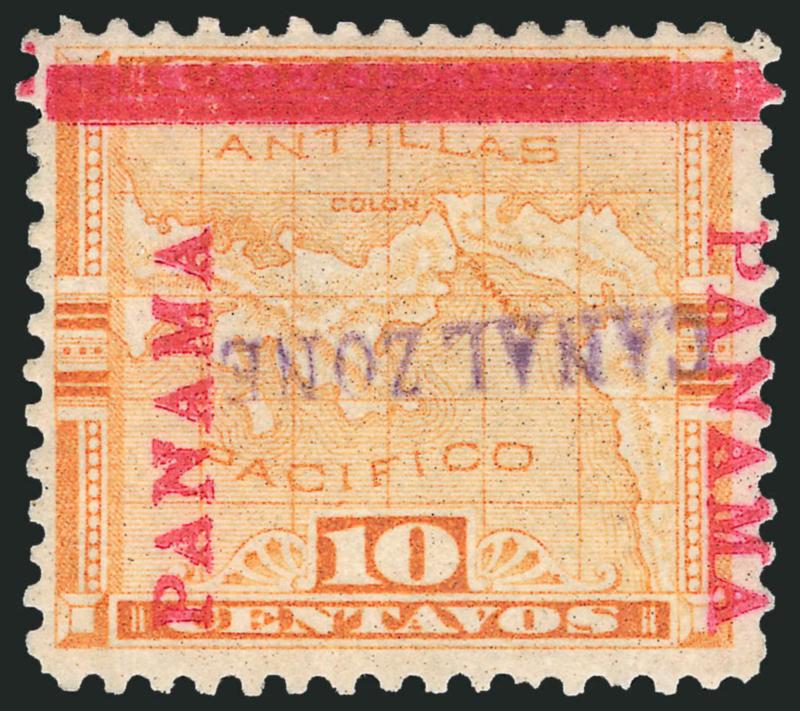 1904, 10c Yellow, Canal Zone Inverted (3a).> Single h.r., radiant color, fresh and Very Fine