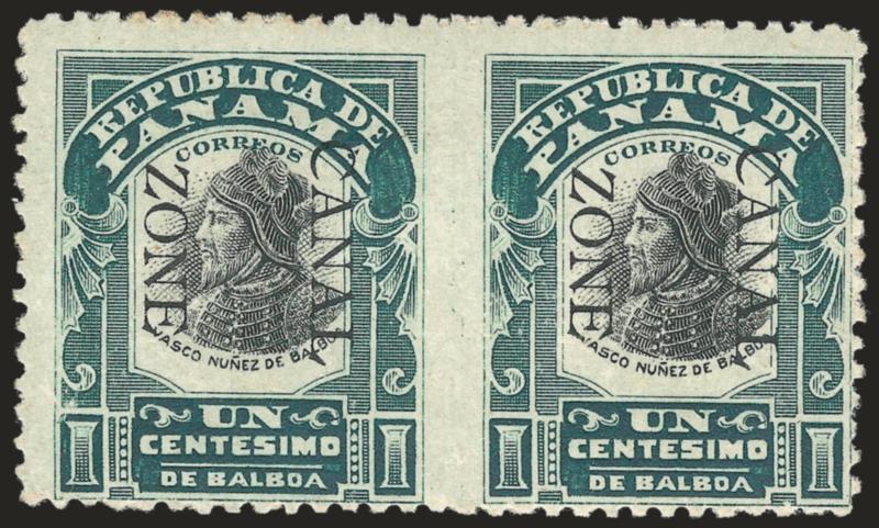 1907, 1c Green & Black, Ovpt. Reading Down, Horizontal Pair, Imperforate Between (22a).> Slightly tropicalized original gum, h.r., rich colors, Fine, scarce, only 50 were issued