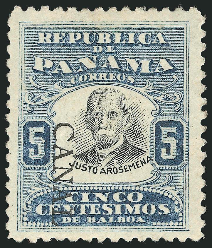 1906, 5c Ultramarine & Black, Canal Only (24d).> Part tropicalized original gum, h.r., fresh and bright color, light corner crease at bottom right<><>^VERY FINE APPEARING EXAMPLE OF THIS CANAL ONLY VARIETY. OF
THE TEN THAT WERE PRINTED, ONLY TH