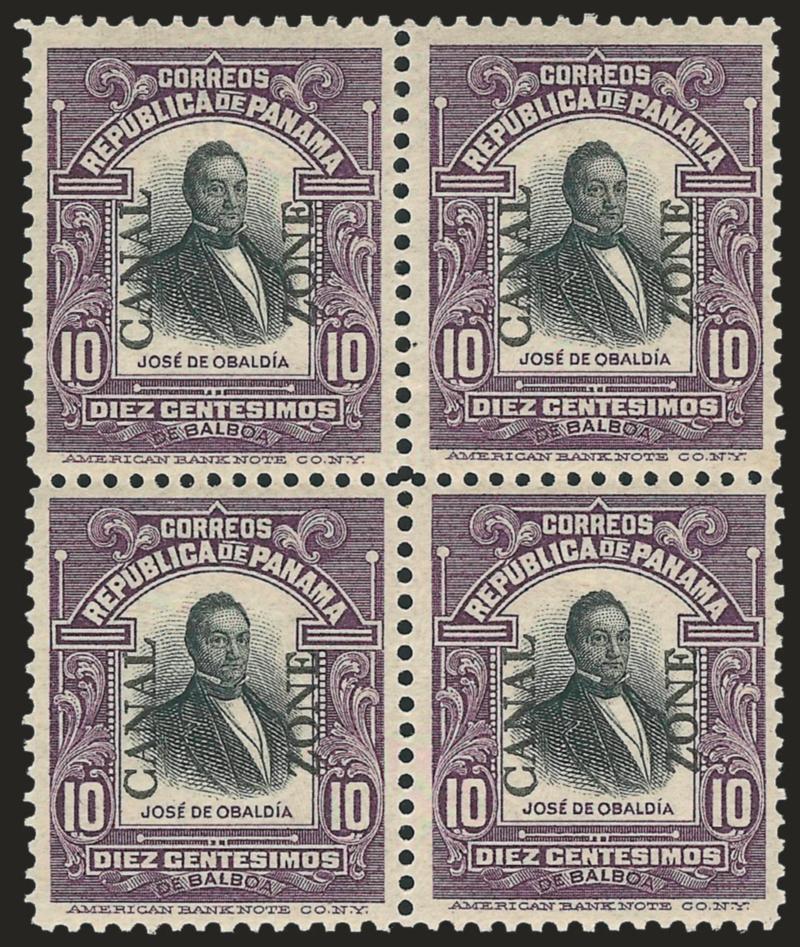 1909, 10c Violet & Black (35).> Block of four, barest trace of what may be hinging, rich colors, choice centering, Very Fine, a pretty block
