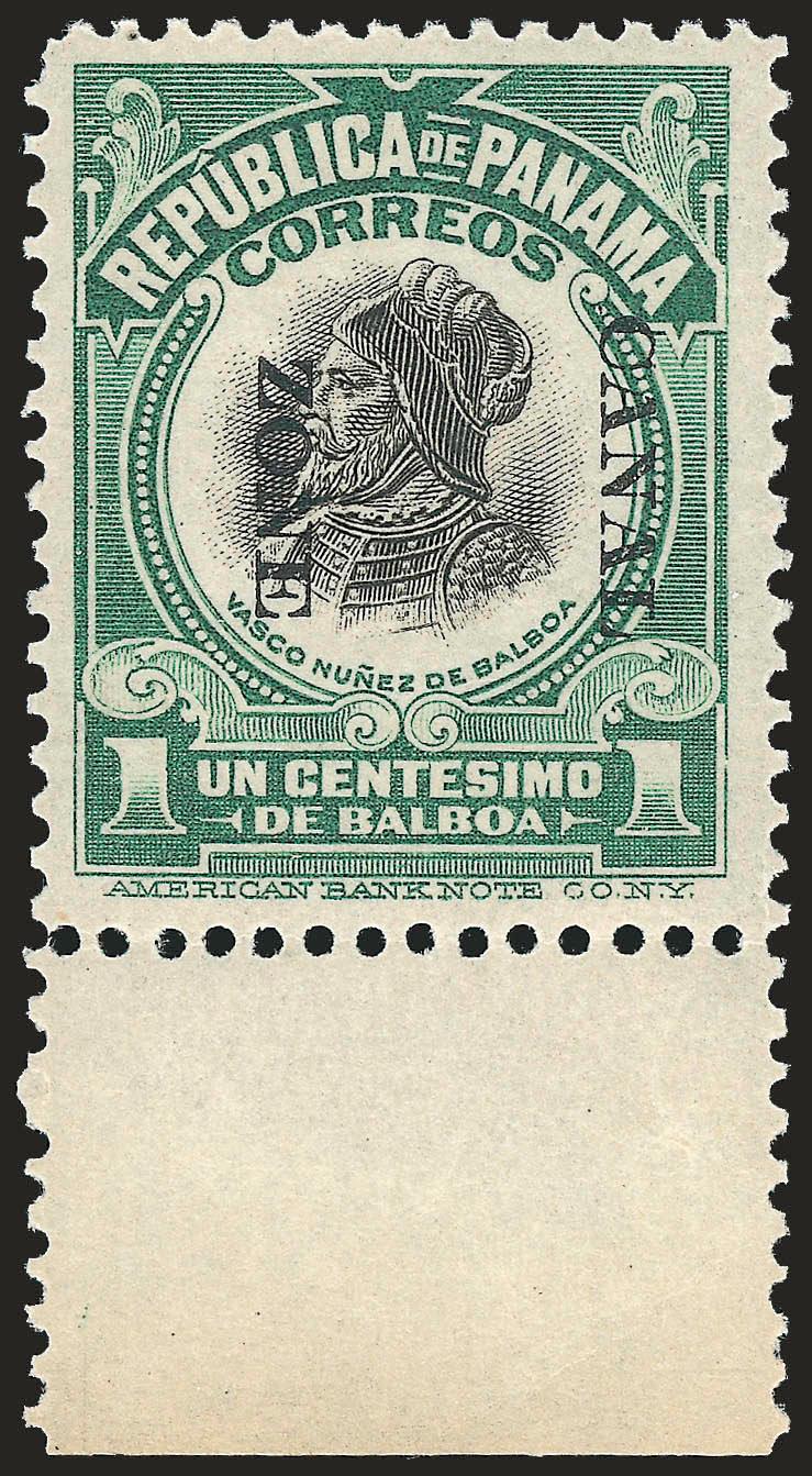 1921, 1c Light Green & Black, Ovpt. Reading Down (55a).> Mint N.H. with selvage at bottom, choice centering, bright colors, Extremely Fine, a superb stamp in every respect, with 1992 P.F. certificate, Scott
Retail as hinged