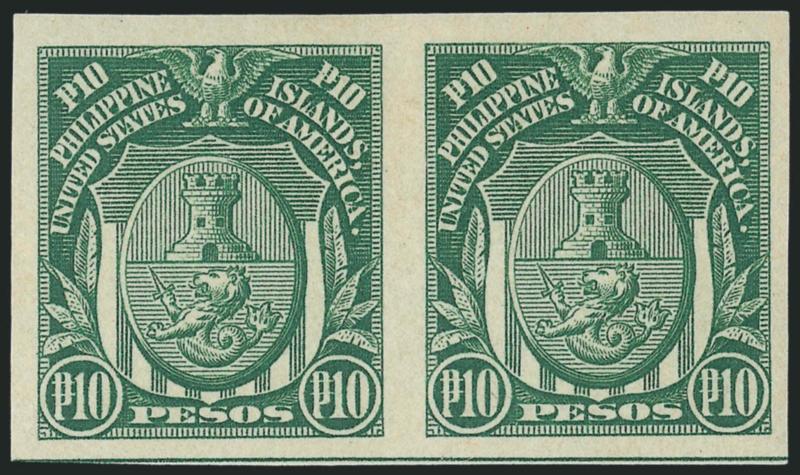 1931, 10p Green, Imperforate (353).> Horizontal pair, lightly hinged, radiant color, large margins all around, Very Fine and choice
