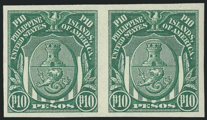 1931, 10p Green, Imperforate (353).> Horizontal pair, right stamp Mint N.H., left stamp single hinge mark, bright shade, Very Fine and choice, Scott Retail as singles