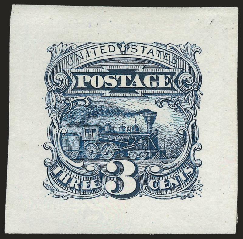 3c Ultramarine, Small Die Proof on India (114P2).> On original gray card backing which has been thinned, India paper sound, Very Fine