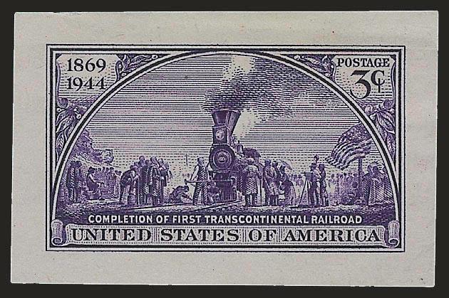 3c Transcontinental Railroad, Small Die Proof on India (922P2)> 43 x 28mm, deep rich color, tiny nick top left margin well clear of the design, Very Fine