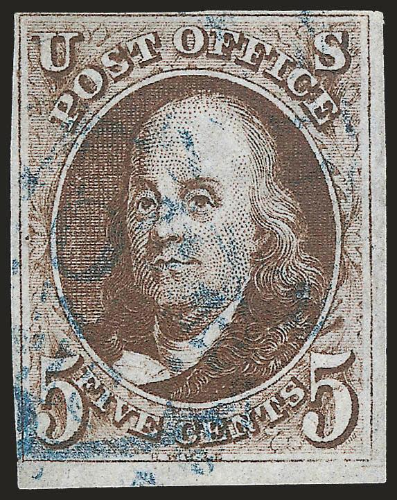 5c Red Brown (1).> Large margins to clear, deep rich color, neat strike of <blue circular datestamp,> Fine