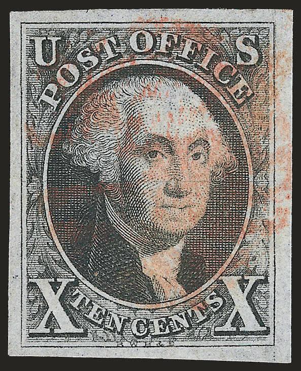 10c Black (2).> Large margins all around, light red grid cancel<><>^EXTREMELY FINE GEM. A SUPERB USED EXAMPLE OF THE 10-CENT 1847 ISSUE.^<><>With 2008 P.S.E. certificate (XF-Superb 95 SMQ $3,450.00)