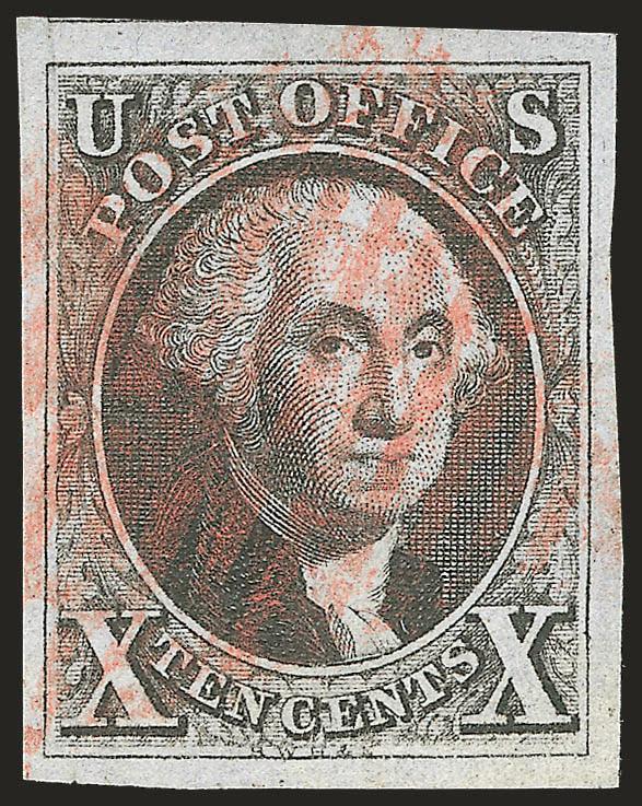 10c Black (2).> Large margins with trace of adjoining stamp at top, intense shade and impression, red square grid cancel, Extremely Fine, with 2001 P.F. certificate