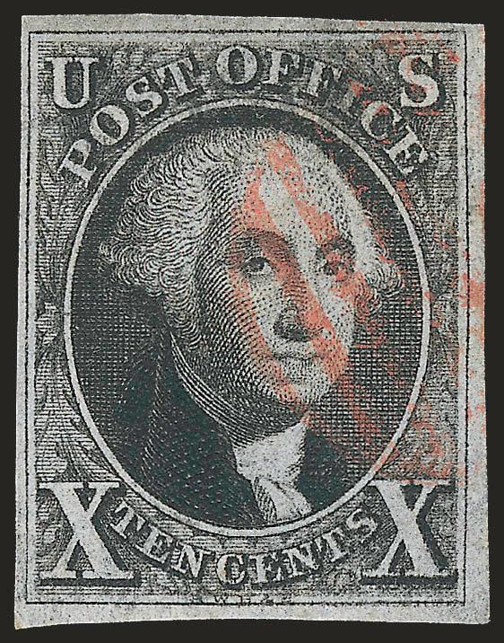 10c Black (2).> Large margins to full, intense shade and impression, neat strike of red grid cancel, Very Fine, with 1985 A.P.S. and 2006 P.F. certificates