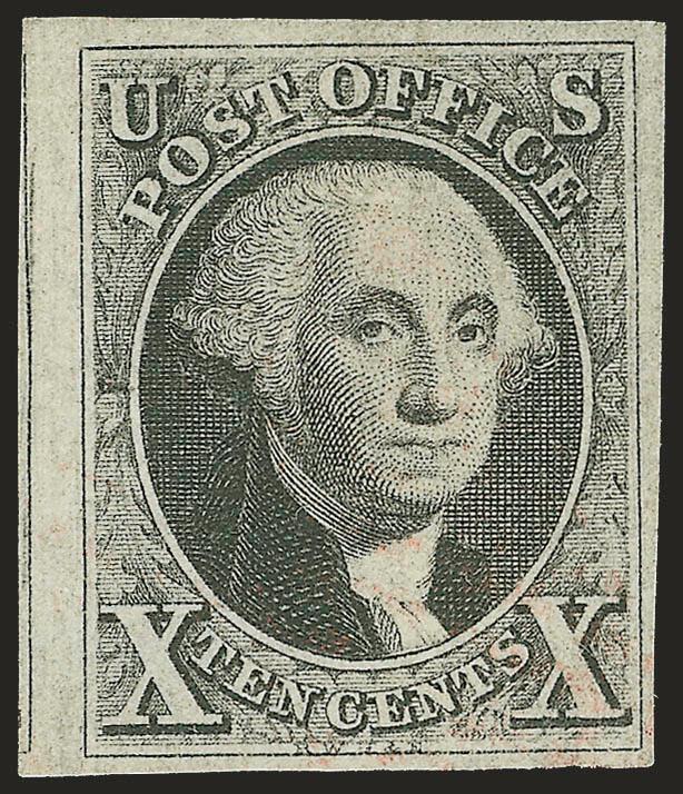 10c Black (2).> Position 65R, ample to huge margins incl. trace of adjoining stamp at left, traces of red cancel at bottom leave entire design clearly visible, Very Fine, with 2004 P.F. certificate