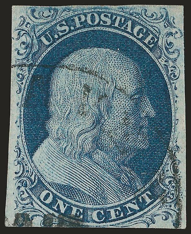 1c Blue, Ty. II, Plate 3 (7).> Position 94R3, ample margins essentially all around, deep rich color, light circular datestamp, Very Fine, scarce from Plate 3