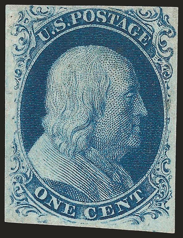 1c Blue, Ty. IIIa (8A).> Plate 4, unused (no gum), margins essentially all around, deep rich color and clear impression, Very Fine, scarce unused stamp, with 2008 P.S.E. certificate