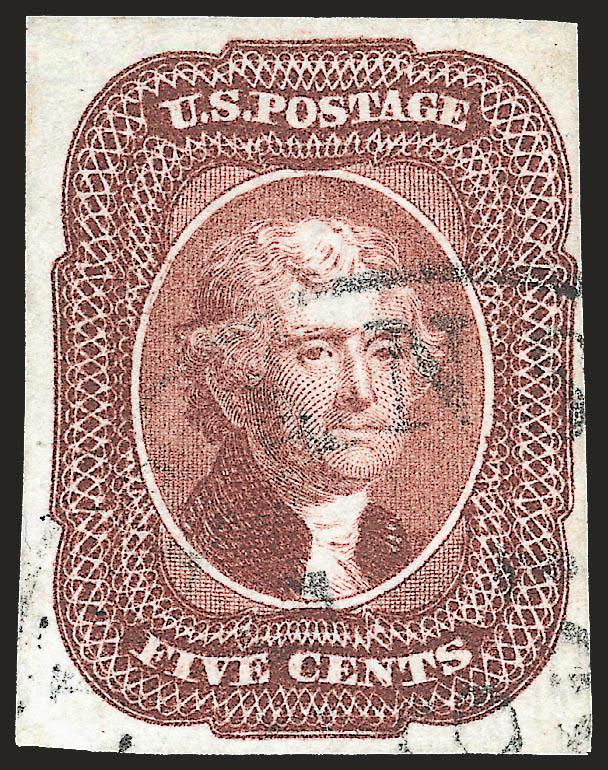 5c Red Brown (12).> Large margins to full, bright shade on crisp paper, unobtrusive circular datestamp, Very Fine, small backstamp, with 1998 P.F. certificate