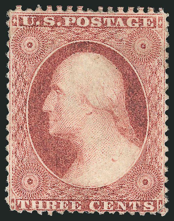3c Claret, Ty. I (25).> Small part original gum, corner crease top left, trivial torn perf bottom left, otherwise Fine, with 2003 P.S.E. certificate