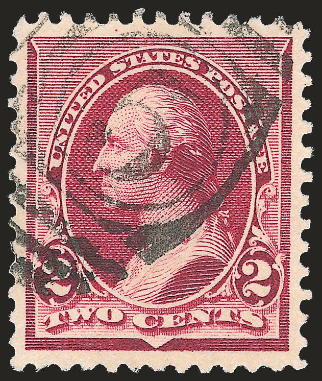 2c Lake, Carmine (219D-220).> Both with lovely color, choice centering, bold strikes of duplex cancel and fancy star cancel respectively, Extremely Fine Gems, both with 2005 P.S.E. certificates (XF-Superb 95
total SMQ $285.00)