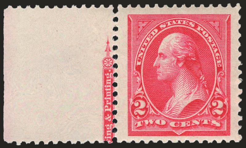 2c Carmine, Ty. II (251).> Part imprint at left, original gum, lightly hinged, Jumbo margins, Extremely Fine, with 1980 P.F. certificate