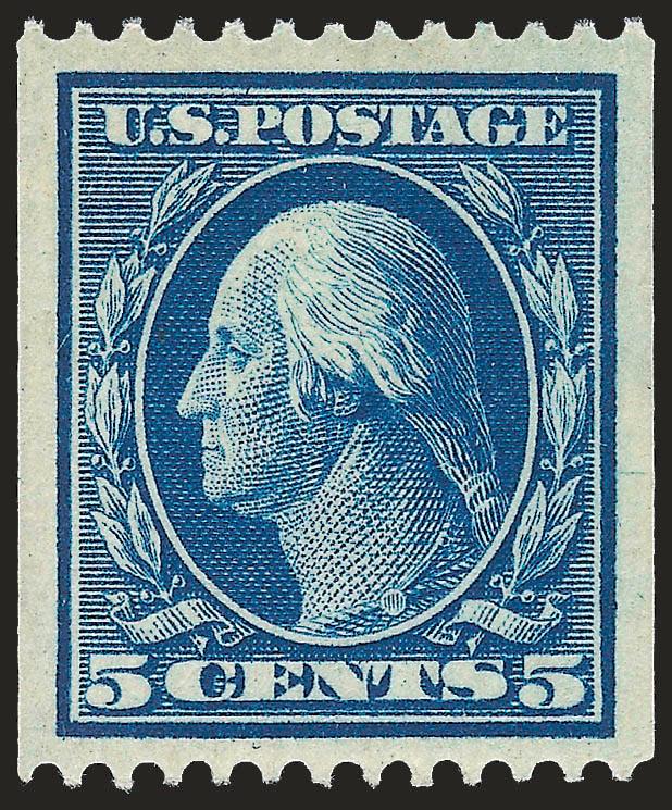 5c Blue, Coil (351).> Mint N.H., unusually wide and almost perfectly balanced margins, strong color on fresh white paper, Extremely Fine Gem, with 2009 P.S.E. certificate (XF-Superb 95 SMQ $1,700.00)