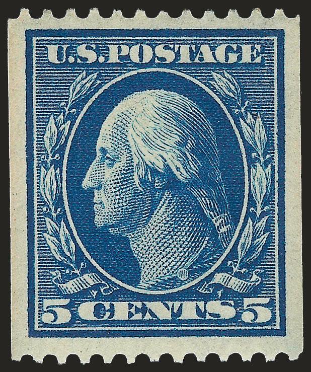5c Blue, Coil (351).> Wide margins and near-perfect centering, strong color, Extremely Fine, with 2008 P.S.E. certificate (OGph, XF 90 SMQ $240.00)