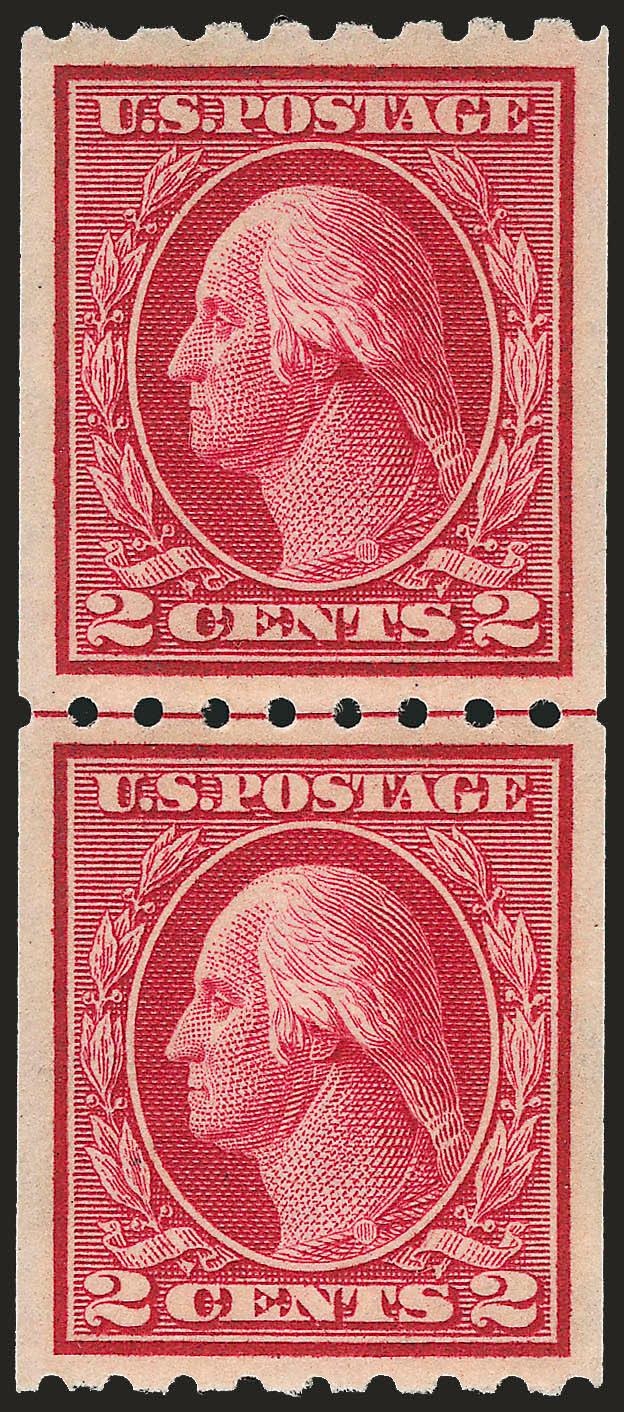 2c Carmine, Coil (411).> Mint N.H. guide line pair, vibrant color, beautifully centered with wide margins, Extremely Fine Gem, a beautiful guide line pair, with 2001 P.F. certificate