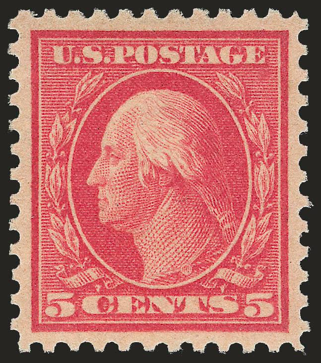 5c Rose, Error (505).> Mint N.H., incredibly well-centered, vivid color and crisp impression<><>^EXTREMELY FINE GEM. AN OUTSTANDING EXAMPLE OF THE 5-CENT ROSE PERFORATED 11 ERROR.^<><>Students of the
Washington-Franklin Issues can attest to the d