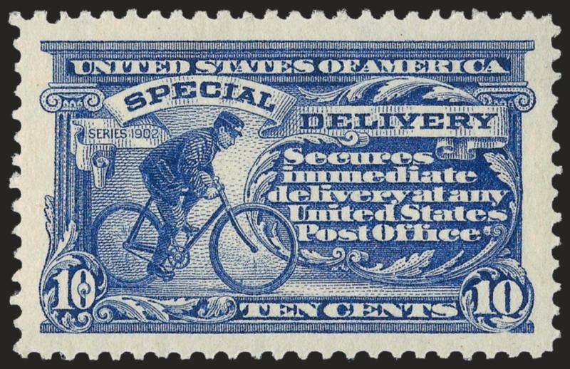 10c Ultramarine, Special Delivery (E8).> Mint N.H., perfectly balanced Jumbo margins, deep rich color and proof-like impression, single small natural gum skip, Extremely Fine Gem, as superb stamp, with 1992
P.F. certificate