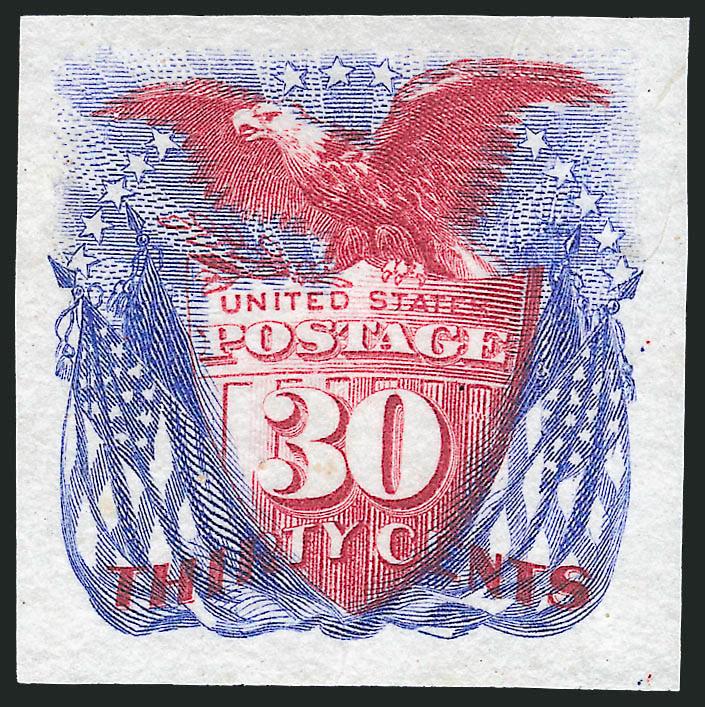 2c-30c 1869 Pictorial Issue Plate Proofs.> Four items, incl. singles of Nos. 120P3 and 121P3 and blocks of four of Nos. 113P3 and 117P3, last with sheet margin at bottom, large to huge margins, few trivial
imperfections as usually associated with thi