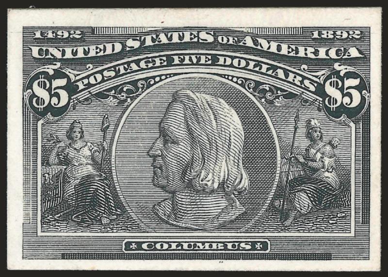 1c-$5.00 Columbian, Plate Proof on Card (230P4-245P4).> Large margins to full, brilliant colors, fresh and Fine-Very Fine set