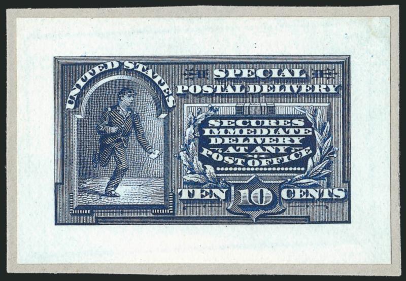 10c 1885-94 Special Delivery, Small Die Proofs on Wove (E1P2, E4P2).> On small gray cards from a Roosevelt album, Extremely Fine, only 85 were produced