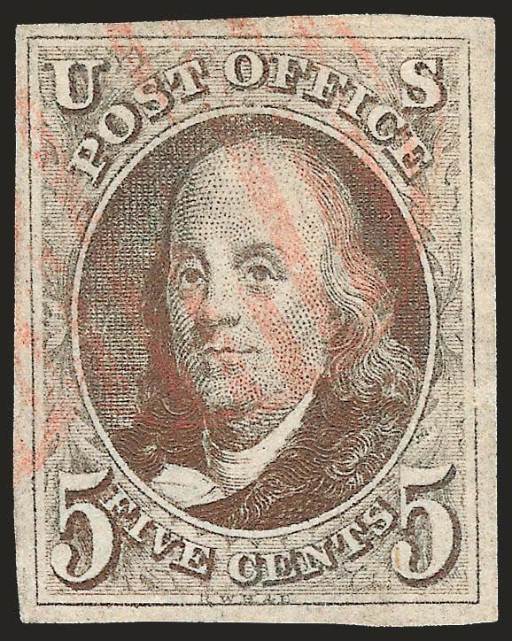 5c Red Brown (1).> Large margins, red grid cancel, some overall toning, otherwise Very Fine