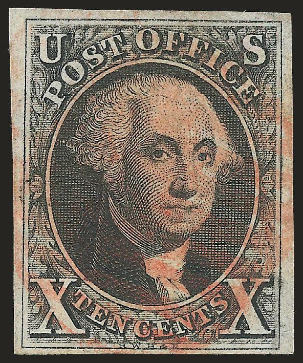 10c Black (2).> Large margins to full, intense shade, red grid cancel, faint diagonal crease at top, Very Fine appearance