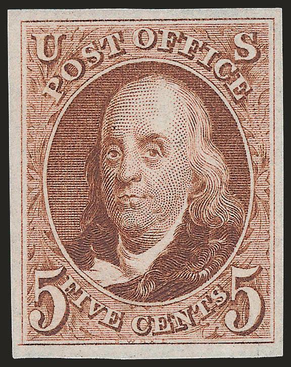 5c Red Brown, Reproduction (3).> Without gum as issued, large even margins, bright shade, Extremely Fine, with 2005 P.S.E. certificate (XF 90 SMQ $1,000.00)