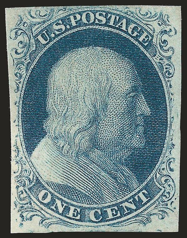 1c Blue, Ty. II (7).> Plate 2, original gum, margins all around, deep color and crisp impression, Very Fine and choice, with 2009 P.F. certificate (OGph, VF-XF 85)