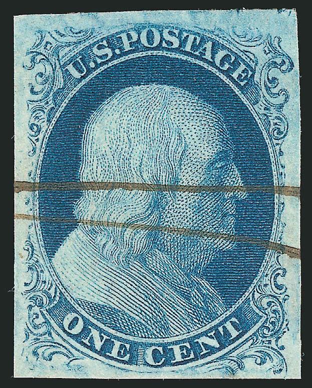 1c Blue, Ty. IIIa (8A).> Position 56R4, large margins to just touched at bottom right, pretty color, neat ms. cancel, Very Fine