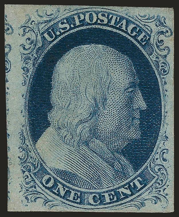 1c Blue, Ty. IV (9).> Position 76L1L, original gum, recut once at top and once at bottom, <double transfer,> large margins to full incl. part of adjoining stamp at left, deep rich color, Very Fine and choice,
with 1989 and 2007 P.F. certificates (VF-