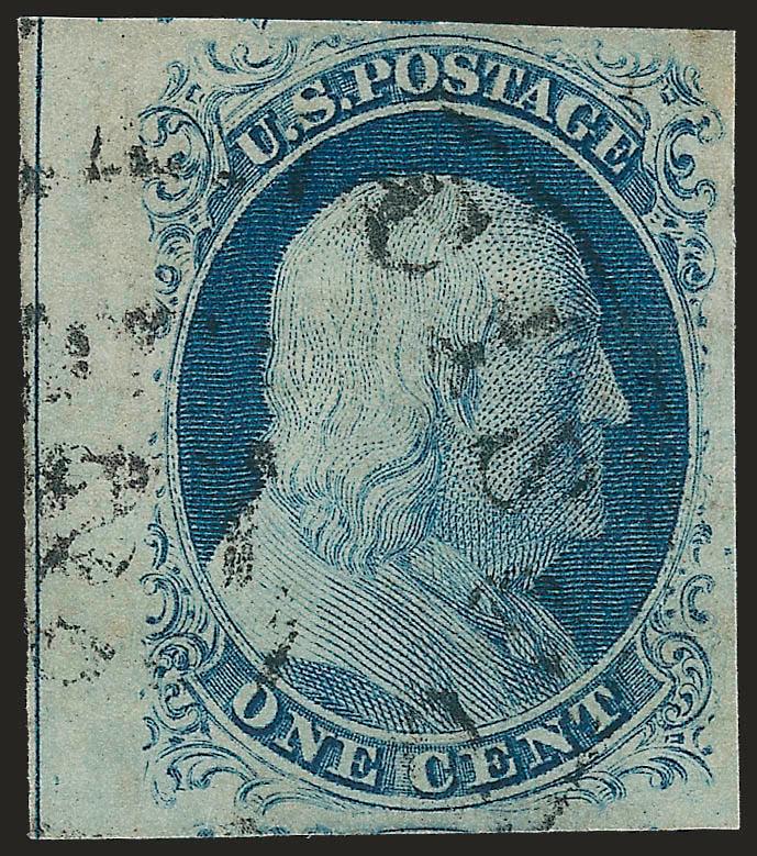 1c Blue, Ty. IV (9).> Position 31R1L, recut once at top and once at bottom, large to huge margins incl. <straddle margin> at left and part of adjoining stamp at bottom, bright shade, unobtrusive cancel,
Extremely Fine Gem