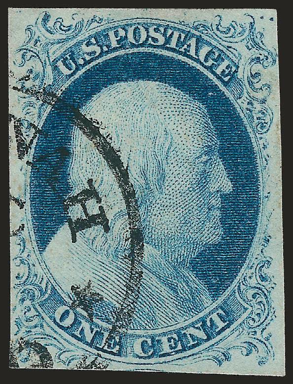 1c Blue, Ty. IV (9). Position 5R1L,> large margins to full, brilliant color on crisp paper, neat strike of Savannah Ga. circular datestamp, Very Fine and choice example of Type IV from a position which
originally yielded the desirable Type Ib (Scott