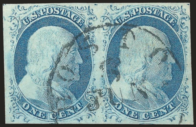 1c Blue, Ty. IV (9).> Positions 5-6L1L, large even margins all around, bright shade, neat strike of Boston circular datestamp, Extremely Fine, a pretty pair