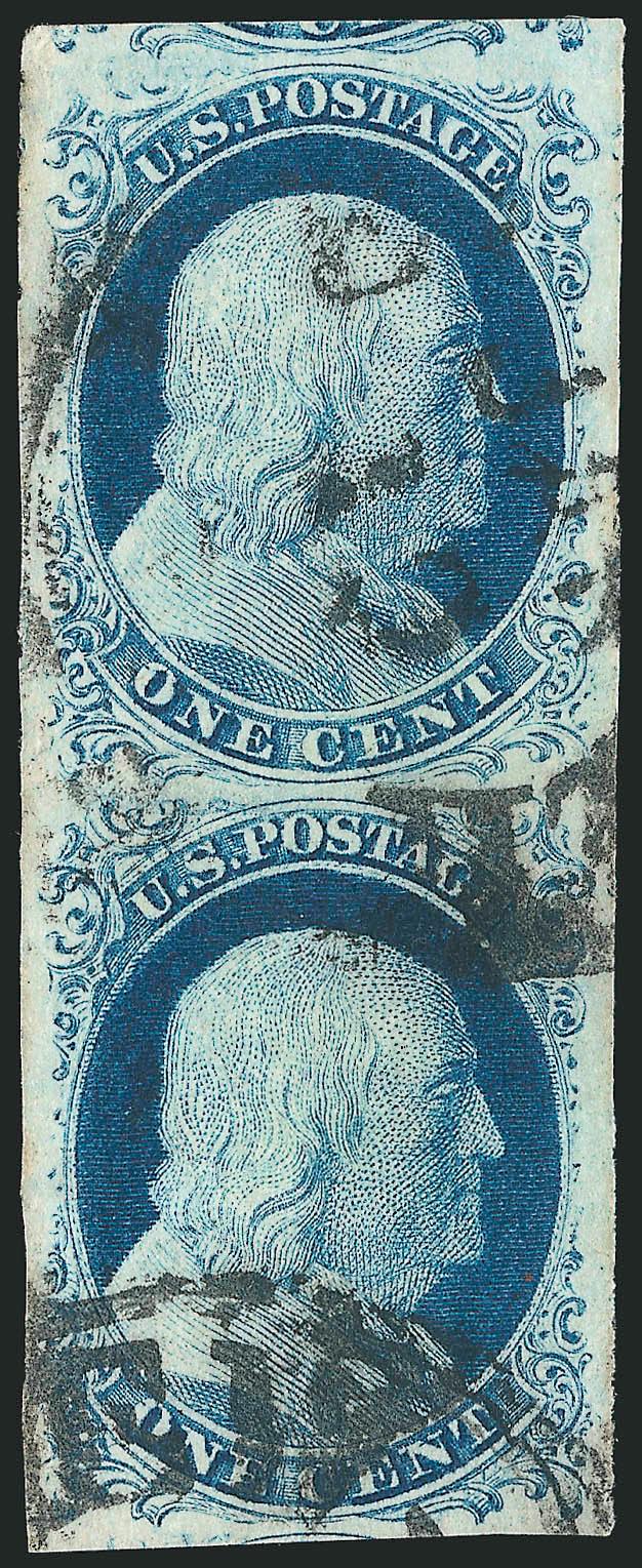 1c Blue, Ty. IV (9).> Positions 5767L1L, vertical pair, huge margins all around incl. part of adjoining stamps at top and bottom, rich color, neat cancels, Extremely Fine Gem, a superb pair