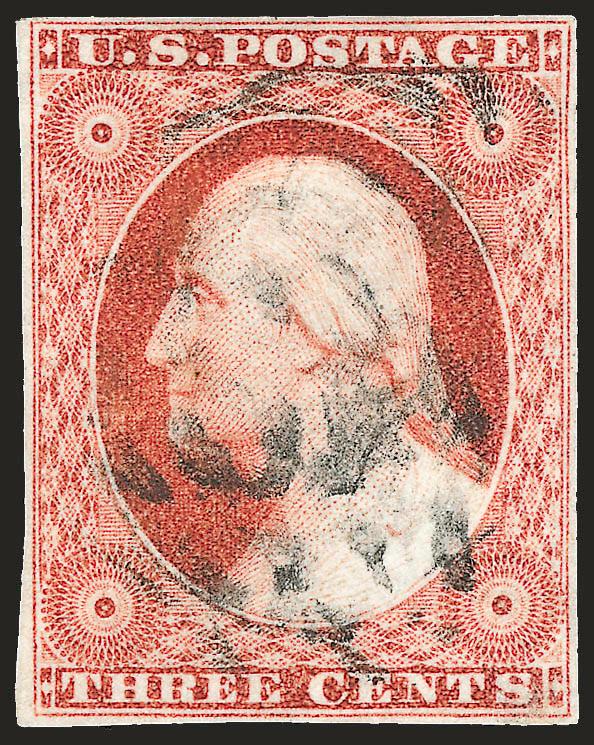 3c Experimental Orange Brown, Ty. II (11A var).> Position 38L1L, large margins to clear, brilliant color, circular datestamp cancel, Very Fine and choice, signed Amonette