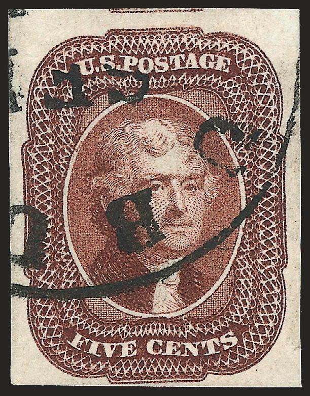 5c Red Brown (12).> Huge margins to clear incl. part of adjoining stamp at top, bold strike of circular datestamp, Fine, with 1982 P.F. certificate