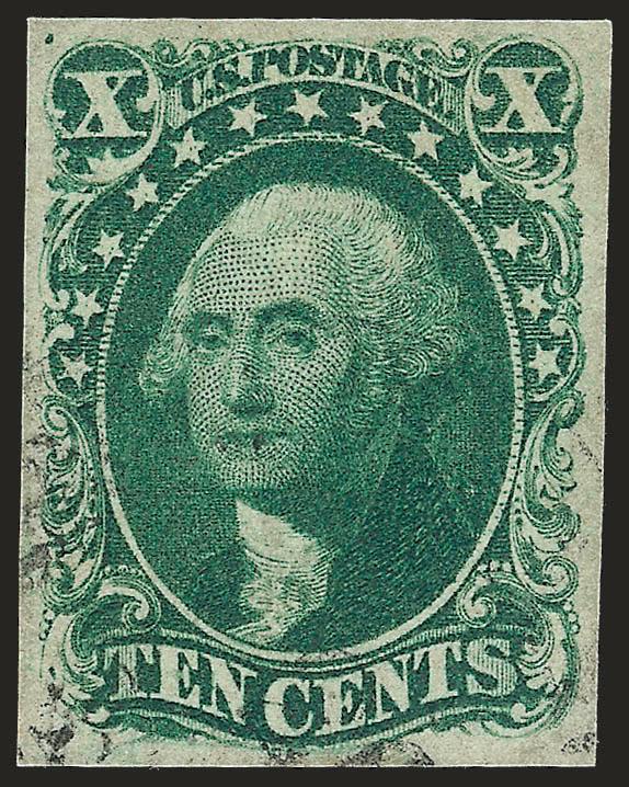 10c Green, Ty. II (14).> Full balanced margins, pretty shade, face-free cancel, Very Fine and choice