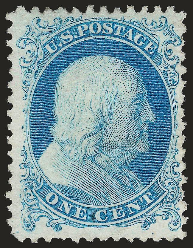 1c Bright Blue, Reprint (40).> Without gum as issued, bright color, wide margins, nibbed perf at bottom, otherwise Very Fine