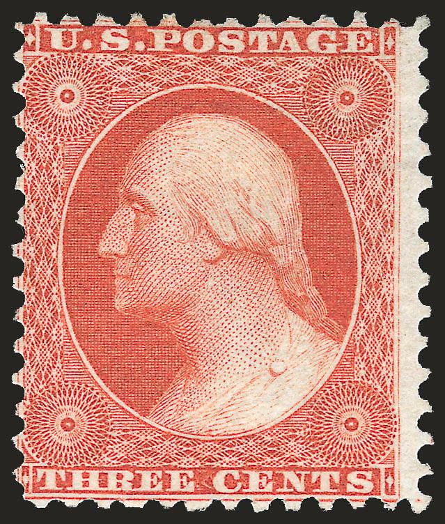 3c Scarlet, Reprint (41).> Without gum as issued, faint thin spot, Fine appearance, only 479 issued